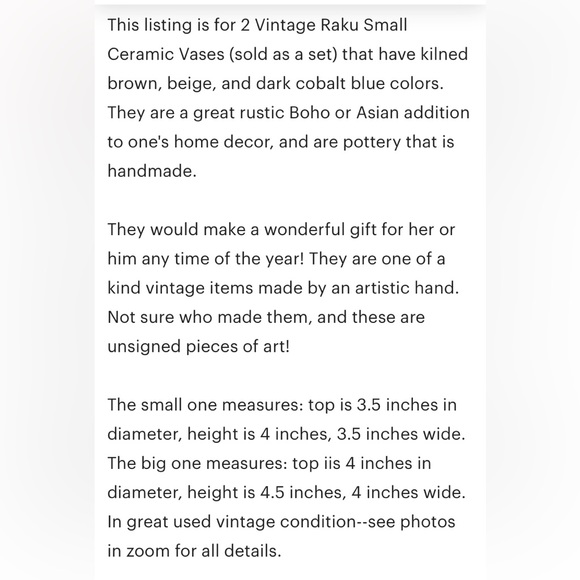 Vintage Raku ceramic vases cobalt blue beige brown home earthy decor bundle set - Picture 5 of 5